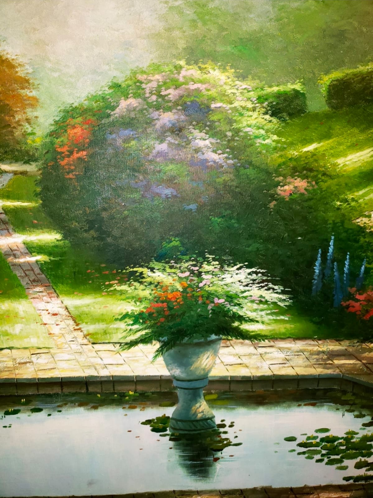🌺 Pintura original sobre lienzo — Jardín señorial en luz otoñal🖌️🎨