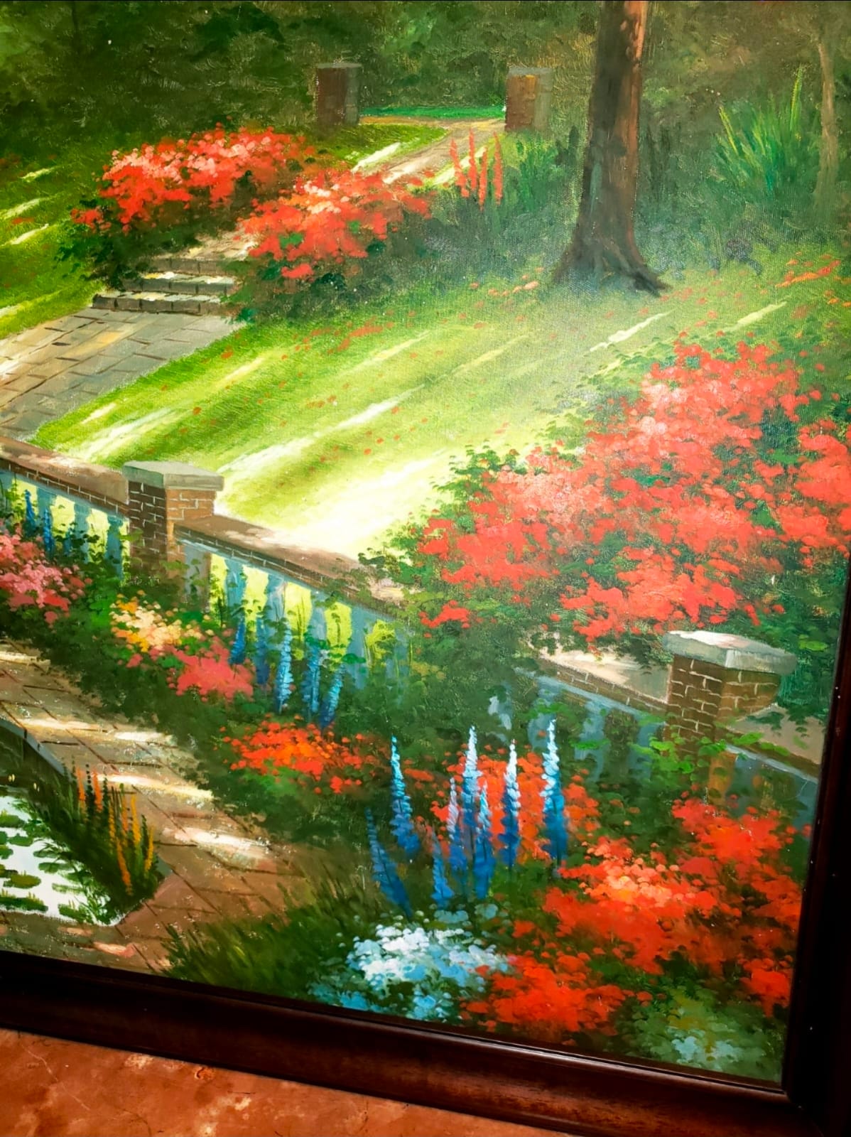 🌺 Pintura original sobre lienzo — Jardín señorial en luz otoñal🖌️🎨