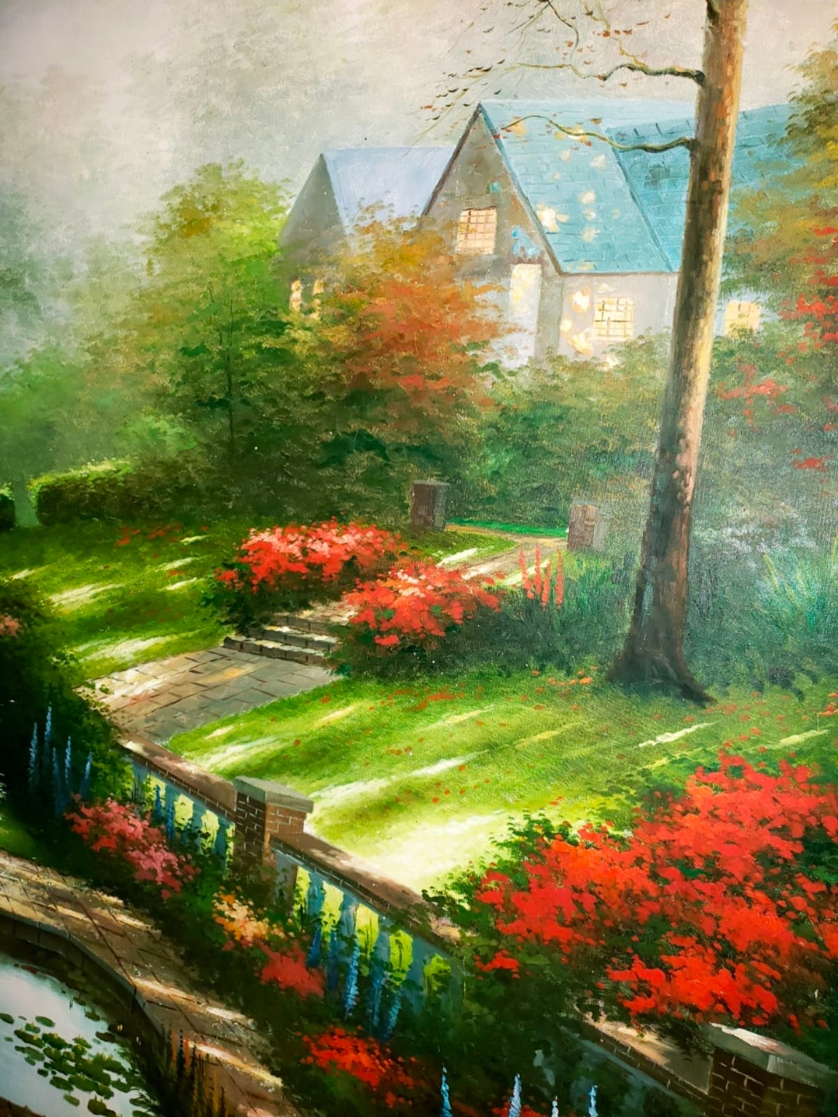 🌺 Pintura original sobre lienzo — Jardín señorial en luz otoñal🖌️🎨