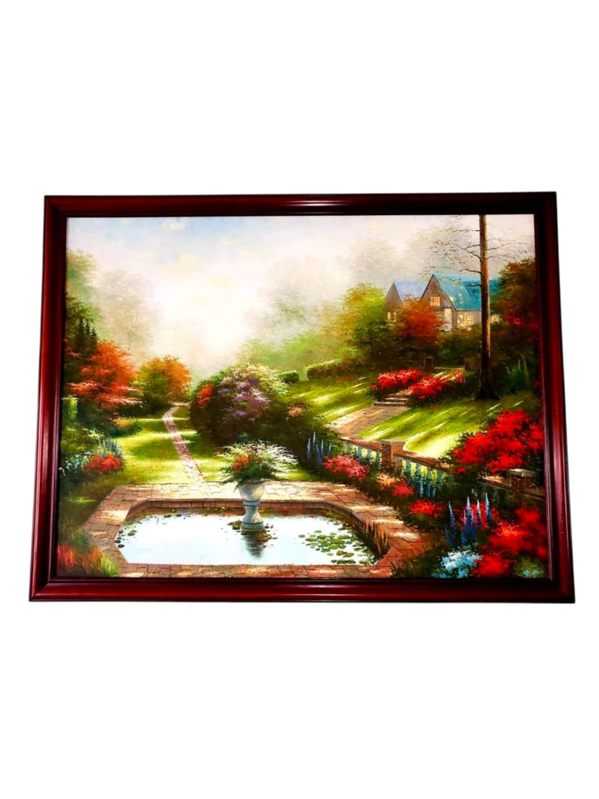 🌺 Pintura original sobre lienzo — Jardín señorial en luz otoñal🖌️🎨
