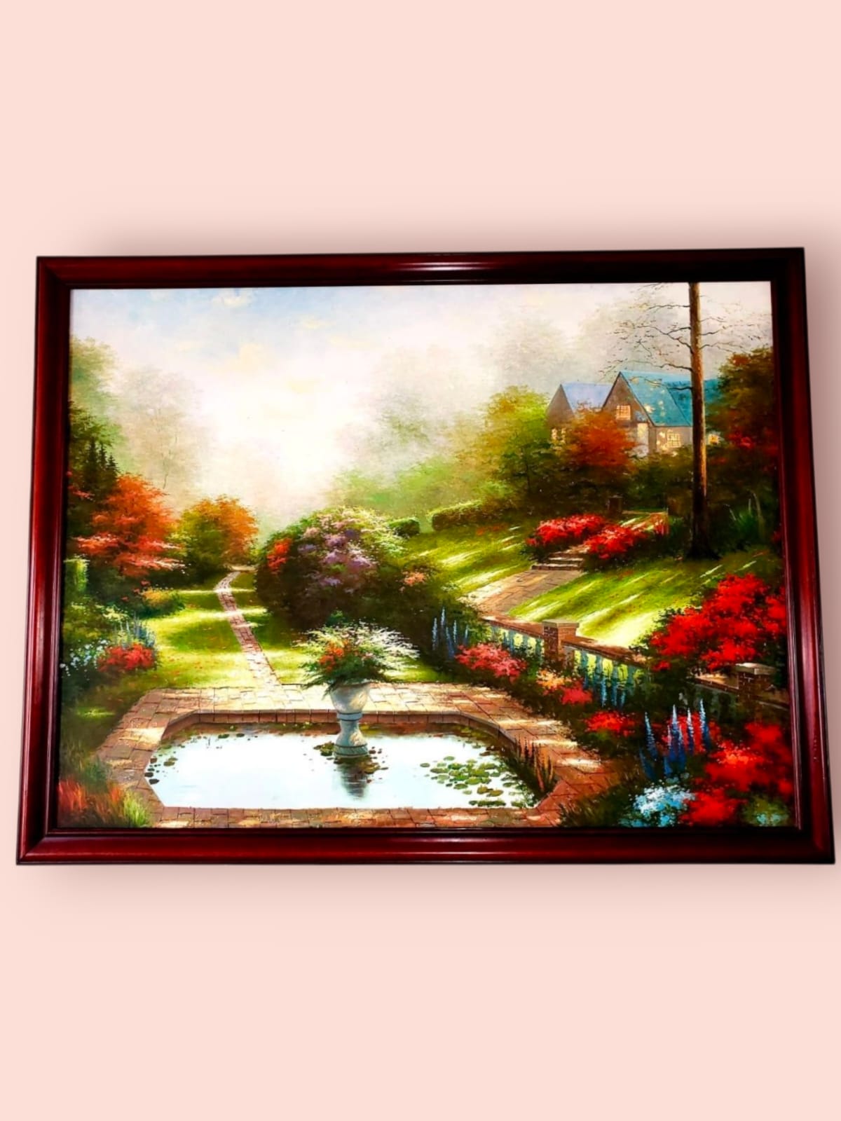 🌺 Pintura original sobre lienzo — Jardín señorial en luz otoñal🖌️🎨