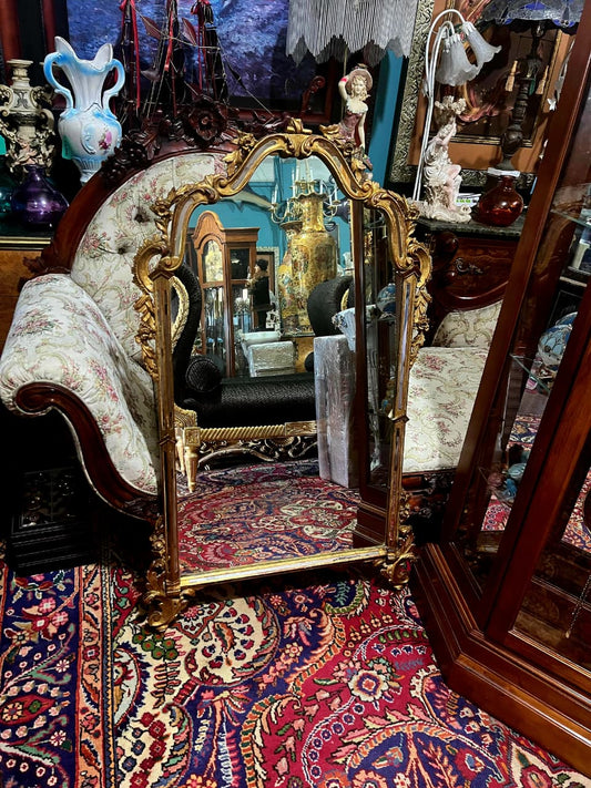 ๐ช Antique Wood Carved Mirror with Gold Leaf โ Classic Elegance and Handcrafted Subtlety โจ