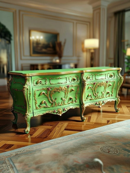 🌿Comoda estilo Rococo, Color Pistachio, Con Tonos Color Dorado🌿