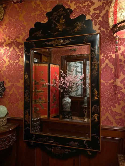 🪷Espejo oriental color negro con tonos color oro🪷