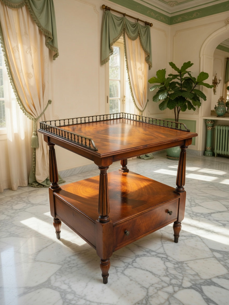 Mid-Century Hollywood Regency Flamed Mahogany Side Table✨