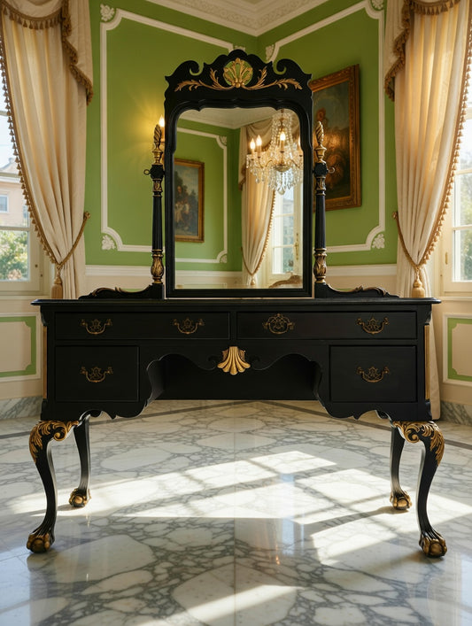 Tocador Chippendale – Negro con Detalles Dorados🌿