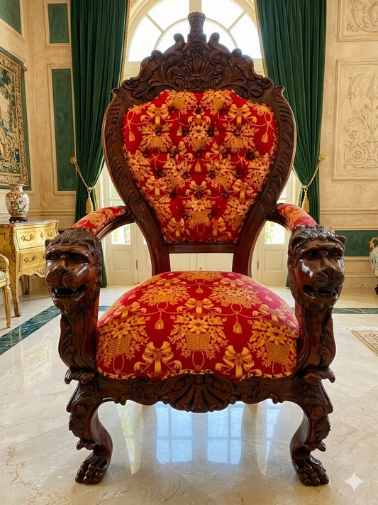 Sillon Trono Tallado en Caoba – Poder y Distinción 🪞🌿🪶