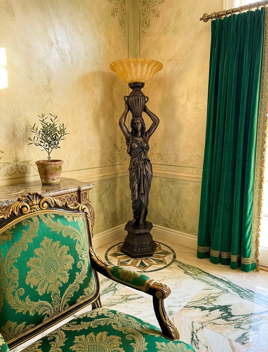 Art Nouveau Sculptural Lamp with Torch – Torchère Art Nouveau🌿🕯️🌿