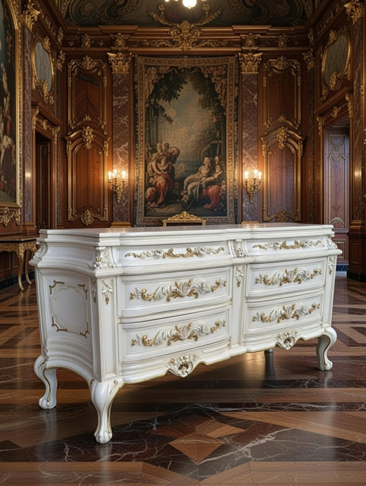 🌿 Vintage Dressing Table in Pearl Color with Antique Gold Details 🌿