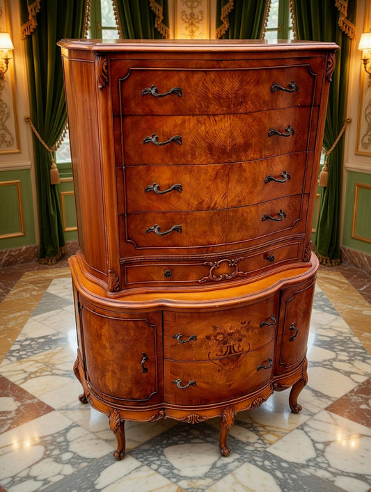 Antique Carved Dresser with Flamed Wood Veneer🍃🏺