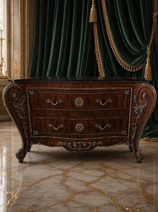 🏛️ Comoda Monumental Estilo George III Bombe con Cubierta de Granito Negro 🏛️