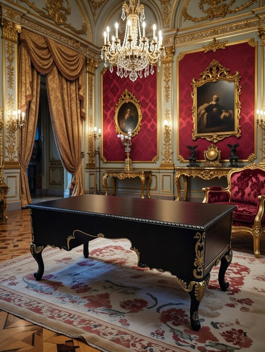 Classic Executive Desk in Black with Gold Accents ⚜️🏛️🌿