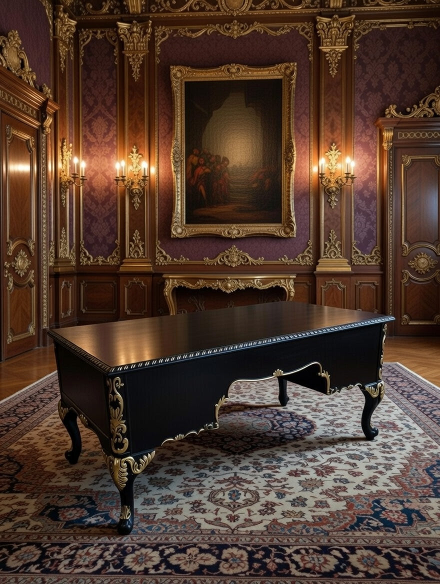 Classic Executive Desk in Black with Gold Accents ⚜️🏛️🌿
