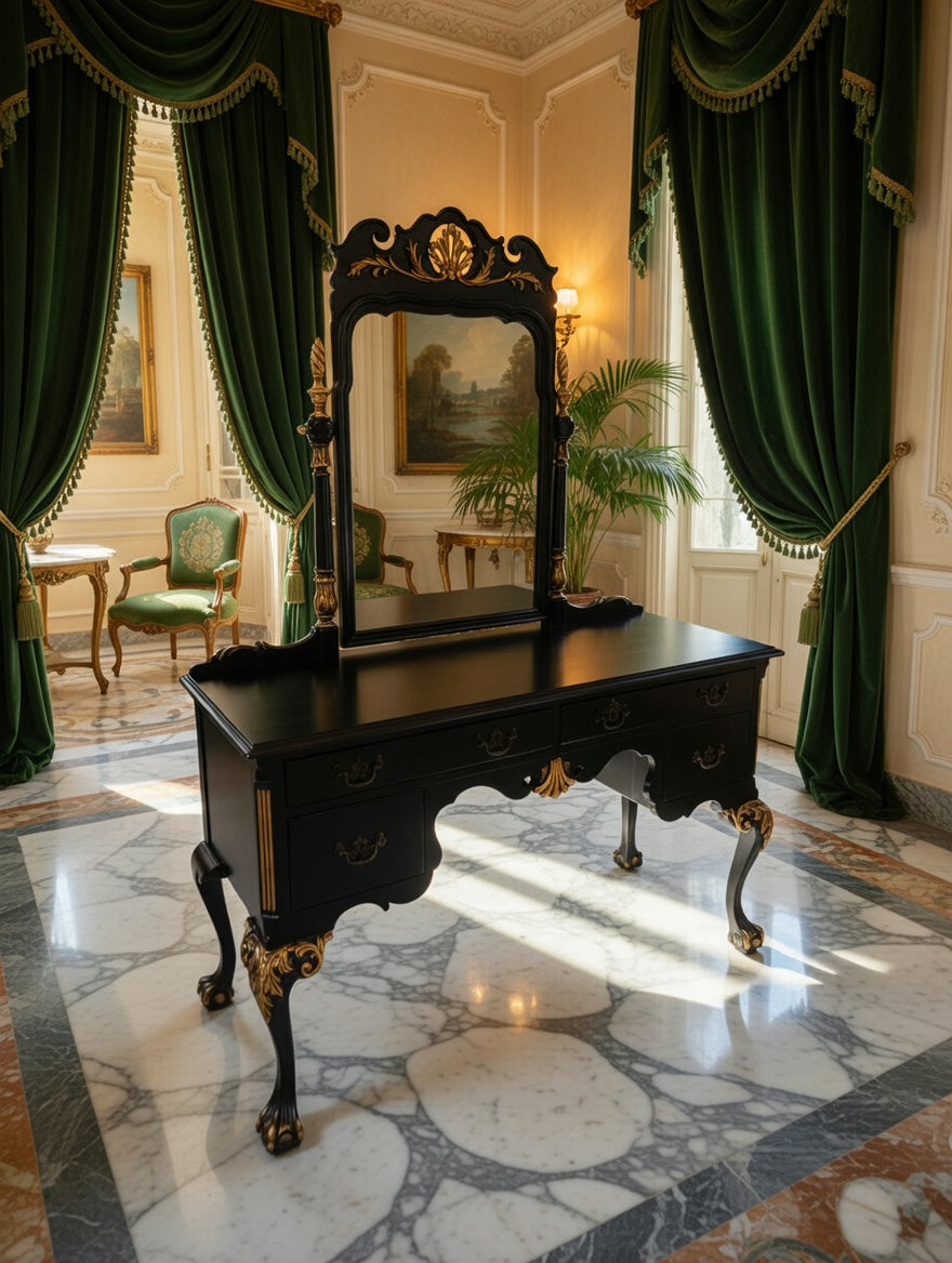 Tocador Chippendale – Negro con Detalles Dorados🌿