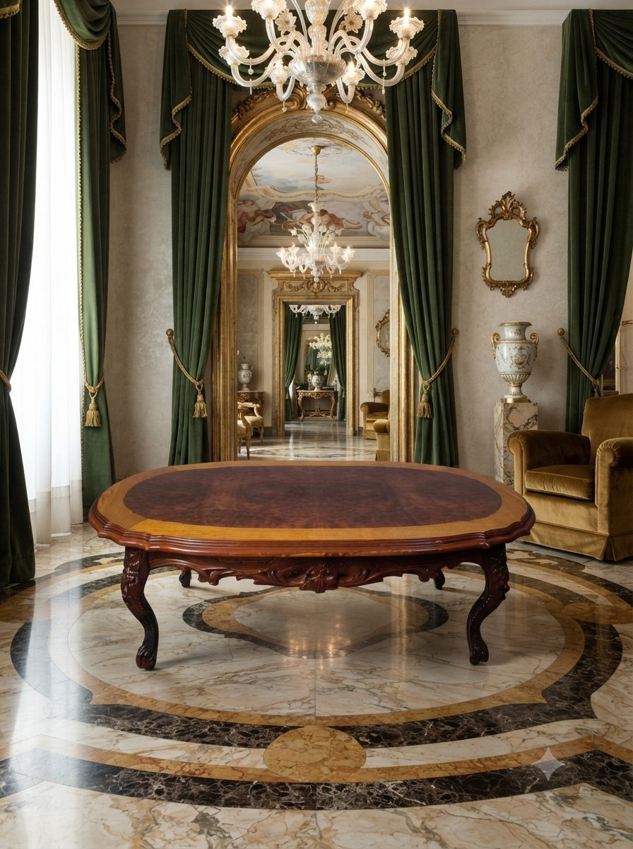 Mesa de Centro Tallada en Madera con Cubierta Elegante – Distinción Clásica 🏛️🌿