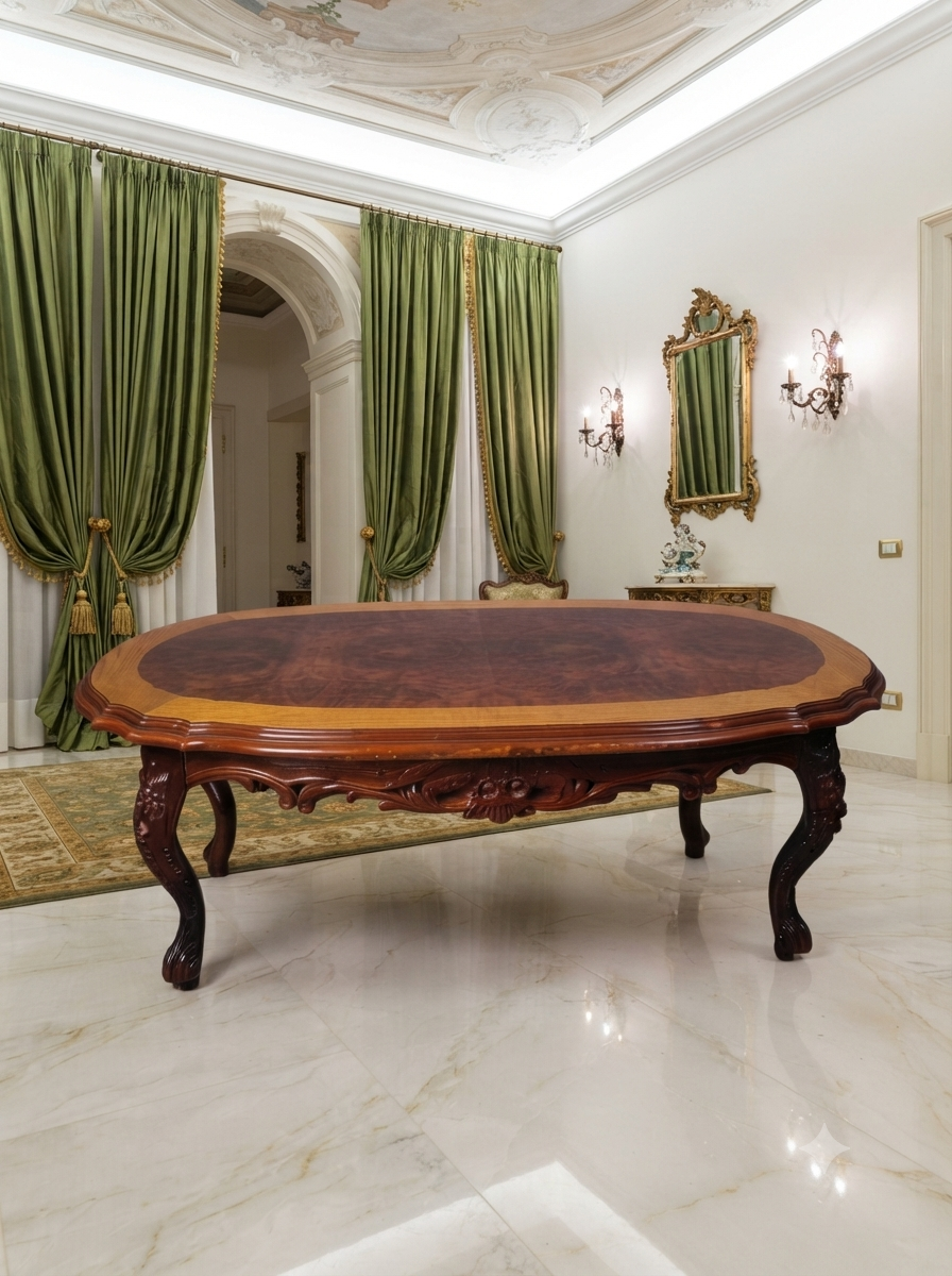 Mesa de Centro Tallada en Madera con Cubierta Elegante – Distinción Clásica 🏛️🌿
