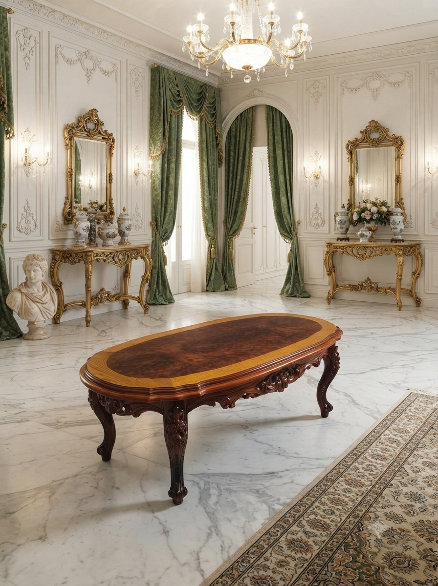 Mesa de Centro Tallada en Madera con Cubierta Elegante – Distinción Clásica 🏛️🌿