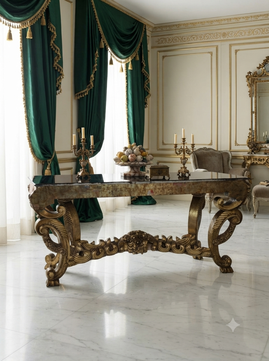Carved Wooden Credenza with Black Marble Top – Timeless Baroque Elegance 🏛️🌟