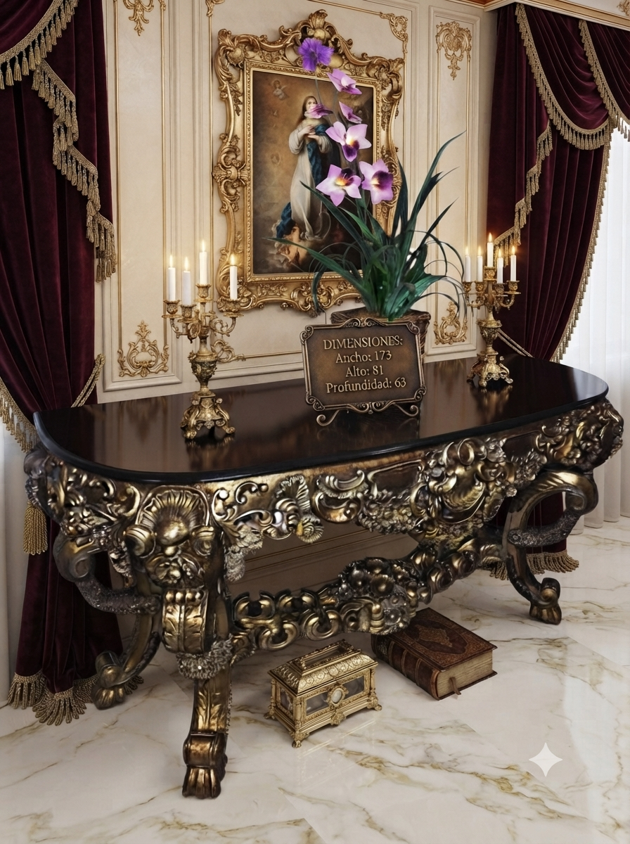 Carved Wooden Credenza with Black Marble Top – Timeless Baroque Elegance 🏛️🌟