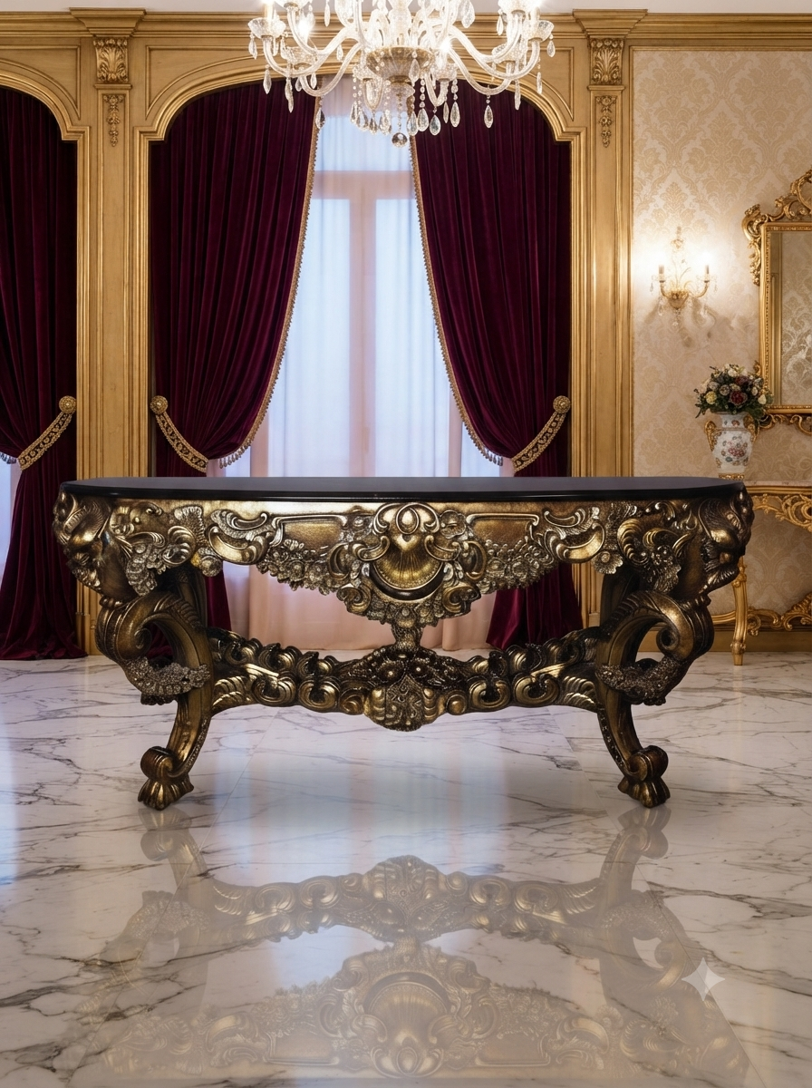 Carved Wooden Credenza with Black Marble Top – Timeless Baroque Elegance 🏛️🌟