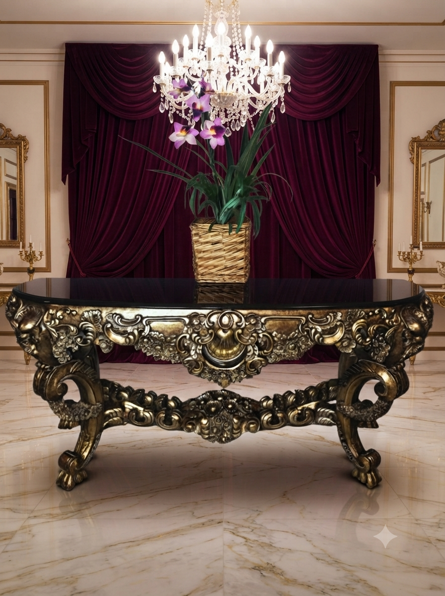 Carved Wooden Credenza with Black Marble Top – Timeless Baroque Elegance 🏛️🌟