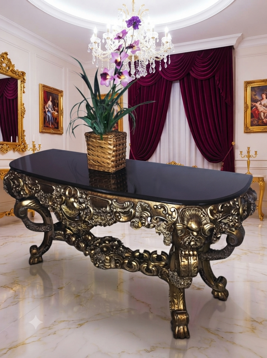 Carved Wooden Credenza with Black Marble Top – Timeless Baroque Elegance 🏛️🌟