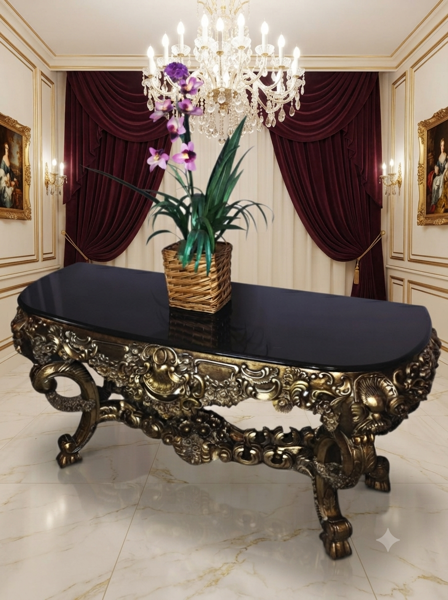 Carved Wooden Credenza with Black Marble Top – Timeless Baroque Elegance 🏛️🌟