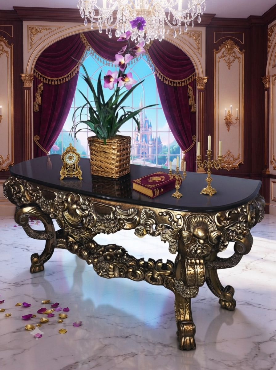 Carved Wooden Credenza with Black Marble Top – Timeless Baroque Elegance 🏛️🌟