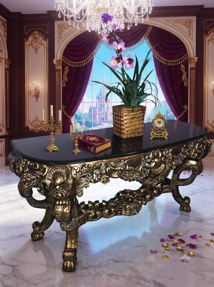 Carved Wooden Credenza with Black Marble Top – Timeless Baroque Elegance 🏛️🌟