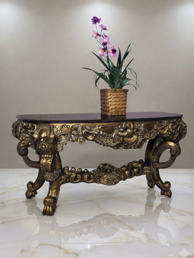 Carved Wooden Credenza with Black Marble Top – Timeless Baroque Elegance 🏛️🌟