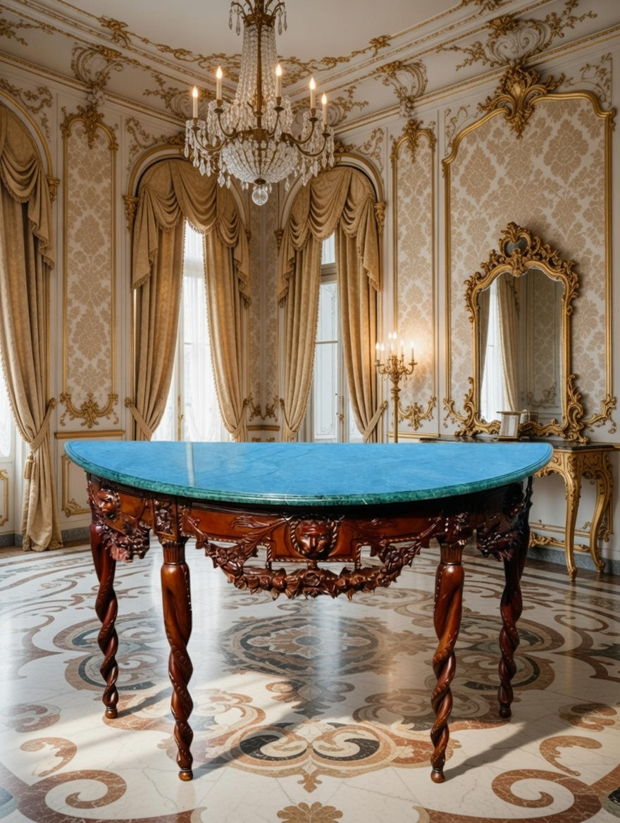 🏛️ Credenza Antigua de 1920 Tallada a Mano con Marmol Verde 🌿🦁🪨