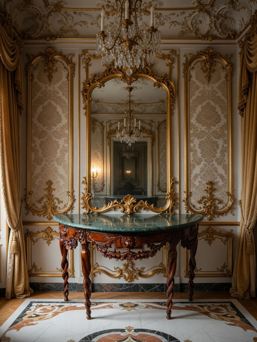 🏛️ Credenza Antigua de 1920 Tallada a Mano con Marmol Verde 🌿🦁🪨