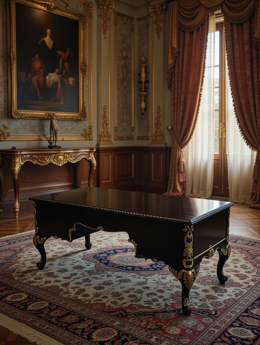 Classic Executive Desk in Black with Gold Accents ⚜️🏛️🌿