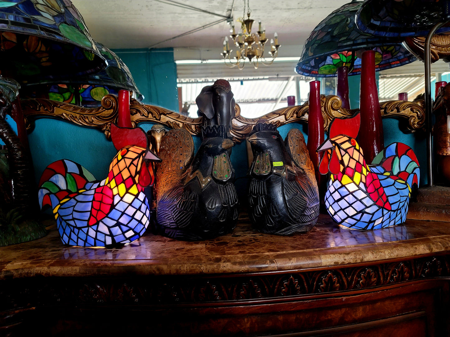 💡Decorative Stained Glass Rooster Lamps - Mexican Crafts💡