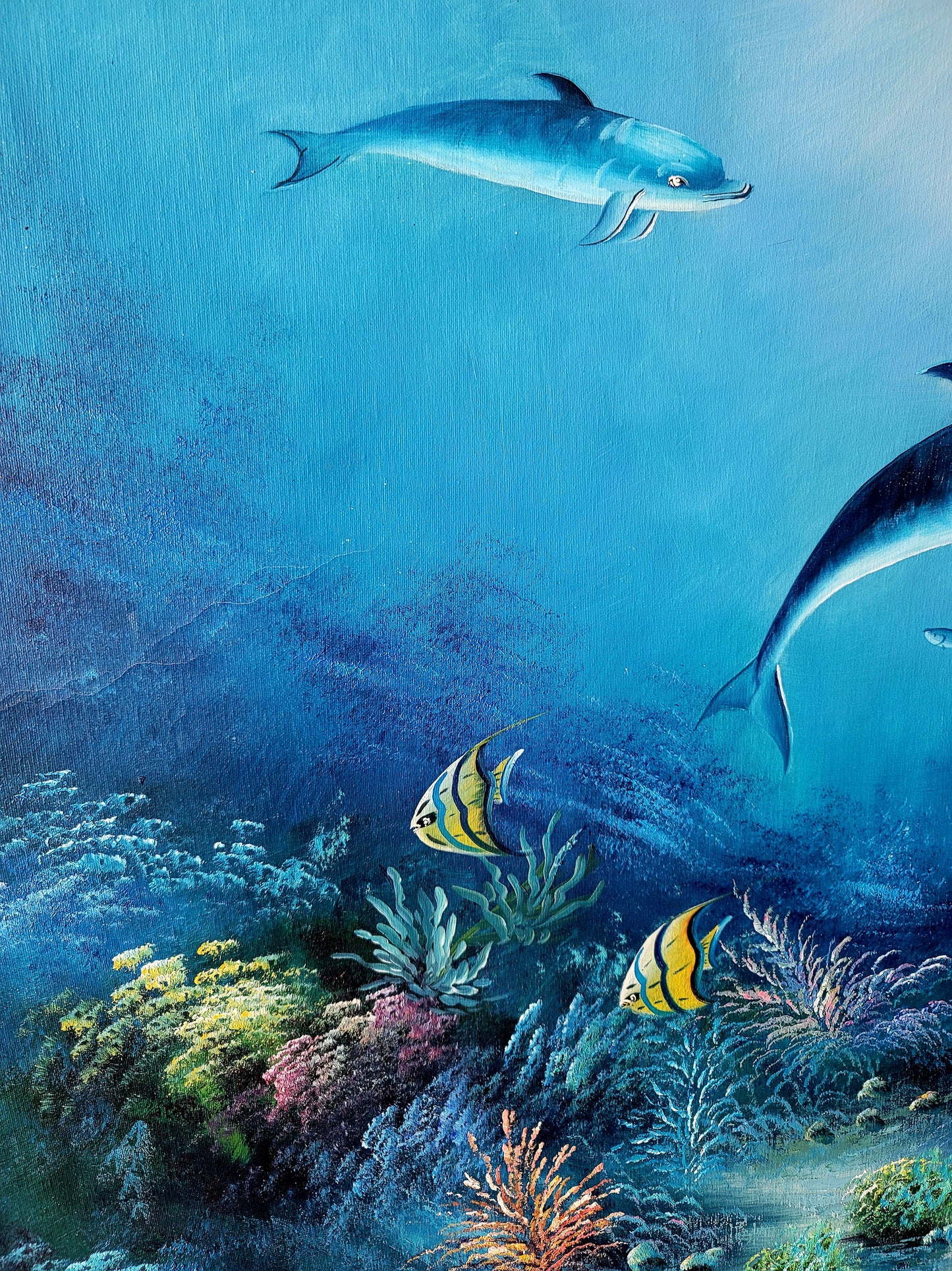 Cuadro al oleo – Familia de Delfines en Armonía Submarina🖌️🎨