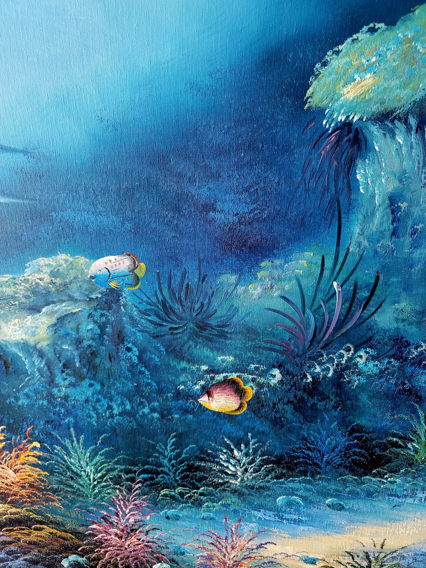 Cuadro al oleo – Familia de Delfines en Armonía Submarina🖌️🎨