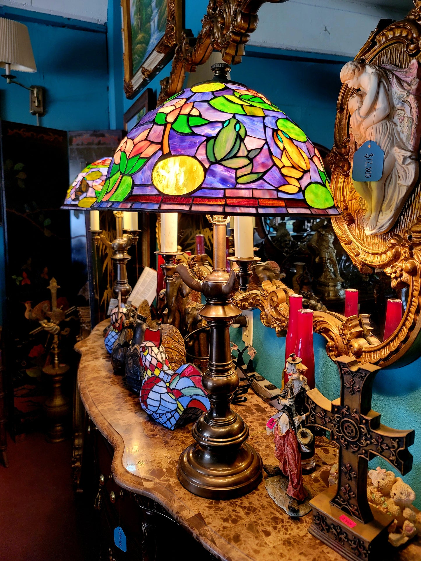 🐸🌺 Pair of Stained Glass Lamps 🌺🐸