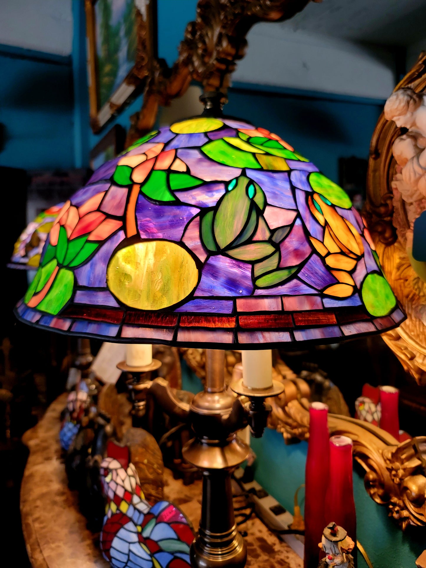 🐸🌺 Pair of Stained Glass Lamps 🌺🐸