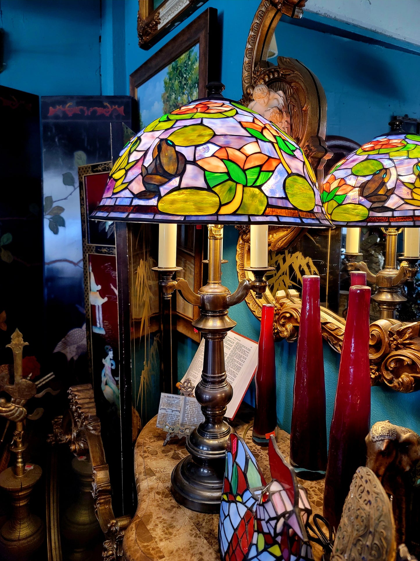 🐸🌺 Pair of Stained Glass Lamps 🌺🐸