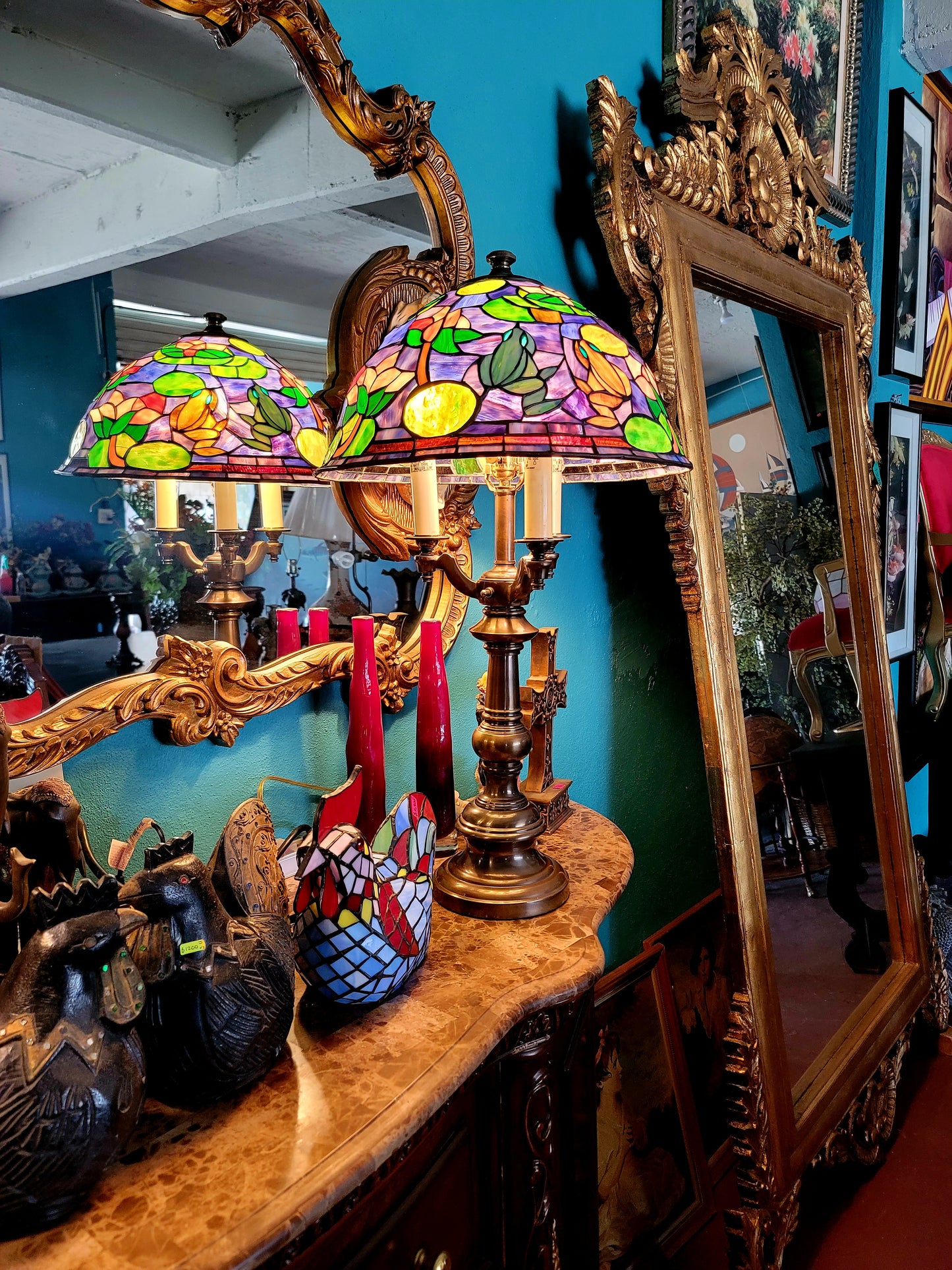 🐸🌺 Pair of Stained Glass Lamps 🌺🐸