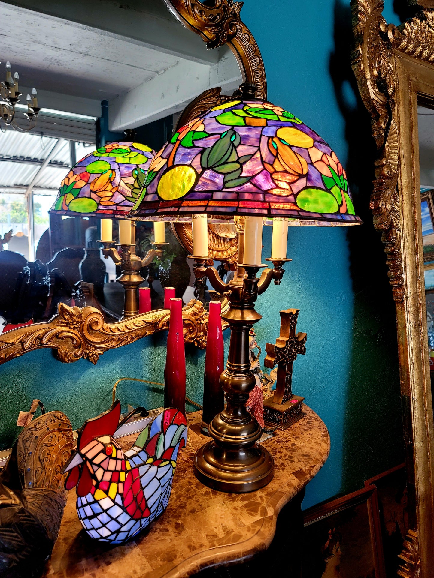 🐸🌺 Pair of Stained Glass Lamps 🌺🐸