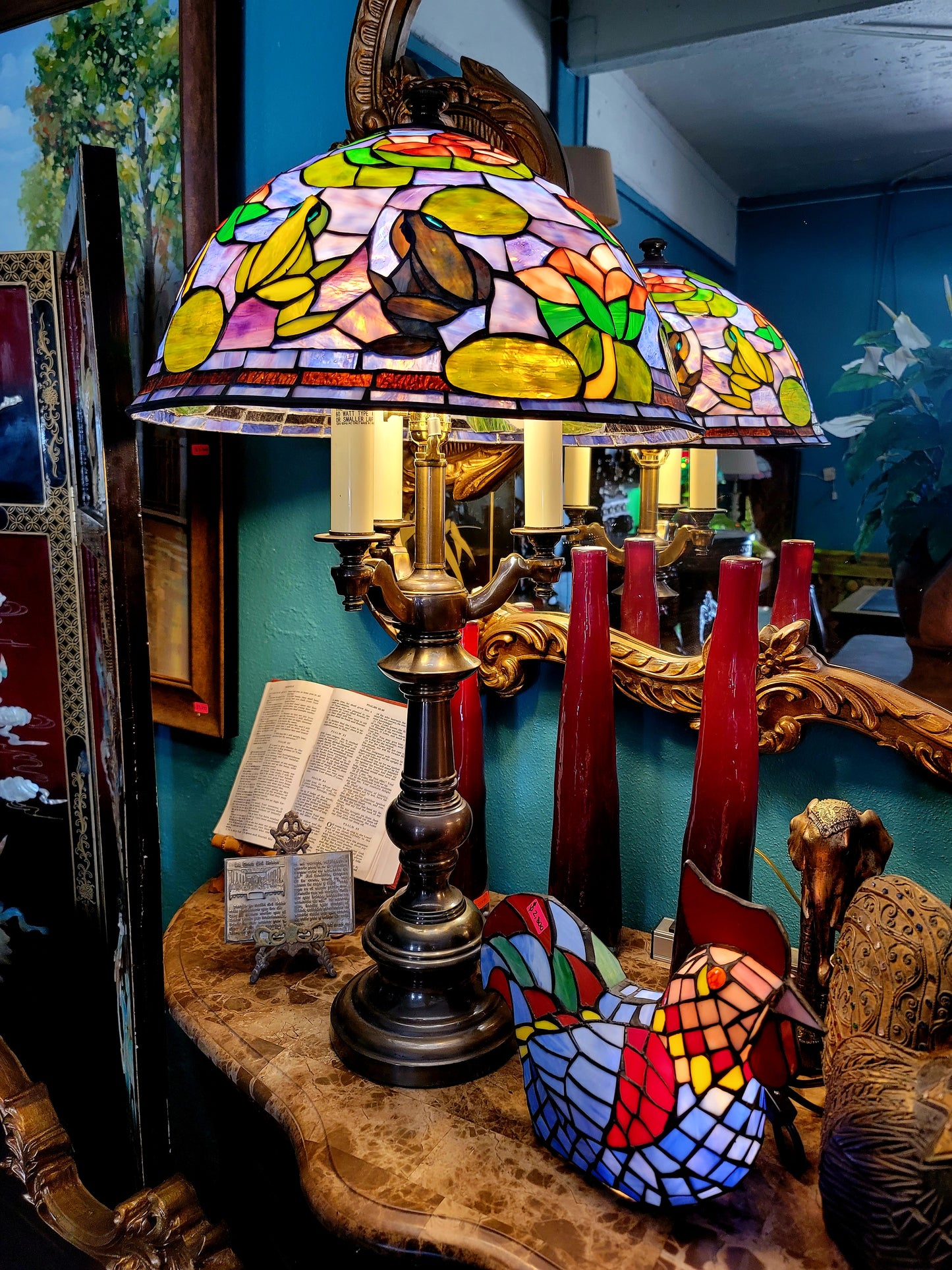 🐸🌺 Pair of Stained Glass Lamps 🌺🐸