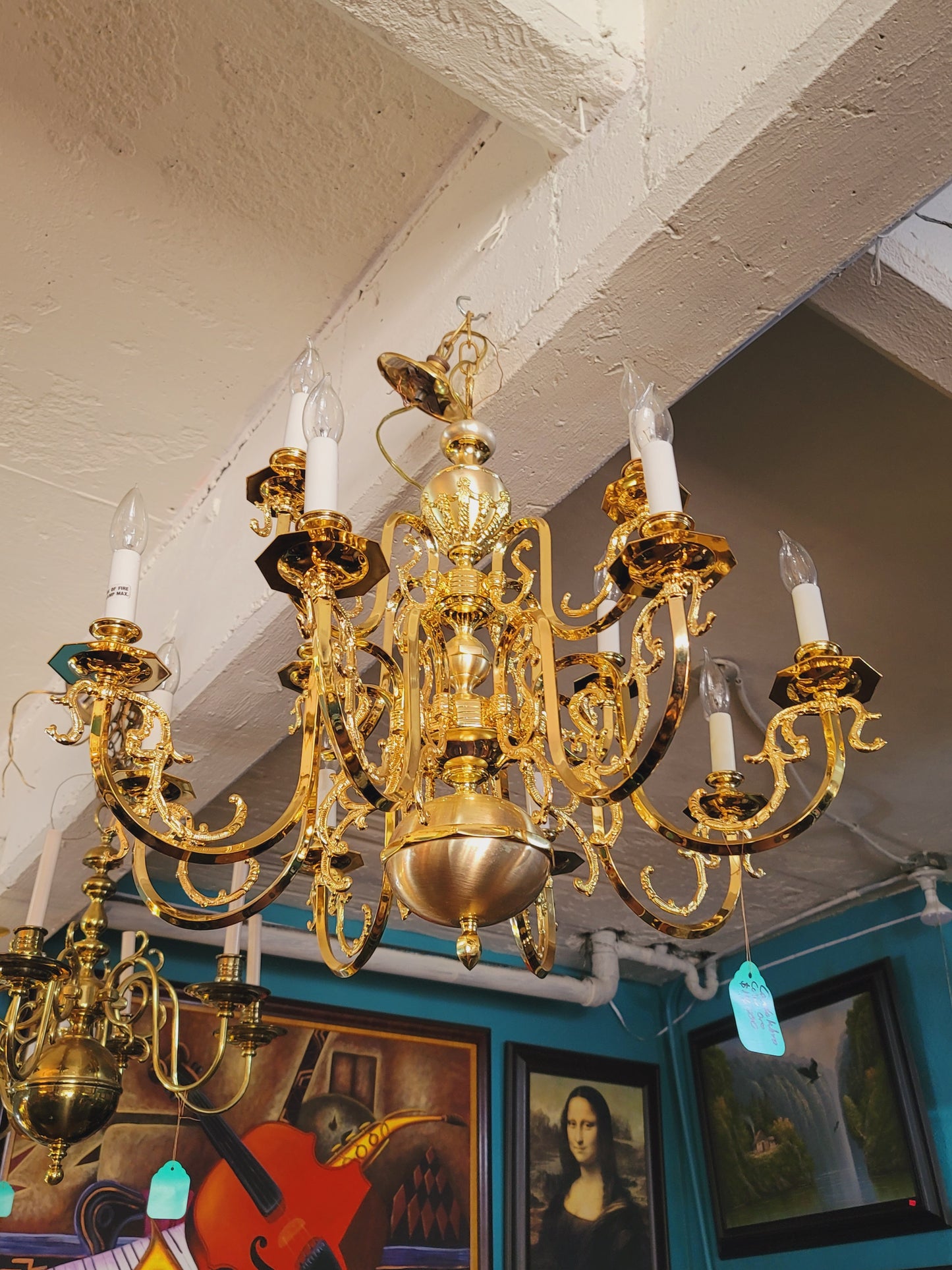 Antique Brass Oil Lamp with 12 Arms