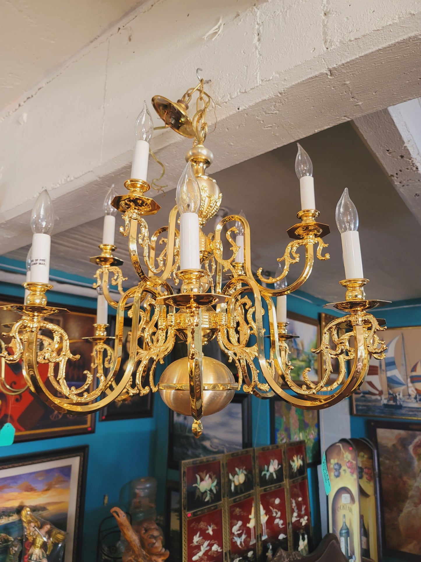 Antique Brass Oil Lamp with 12 Arms