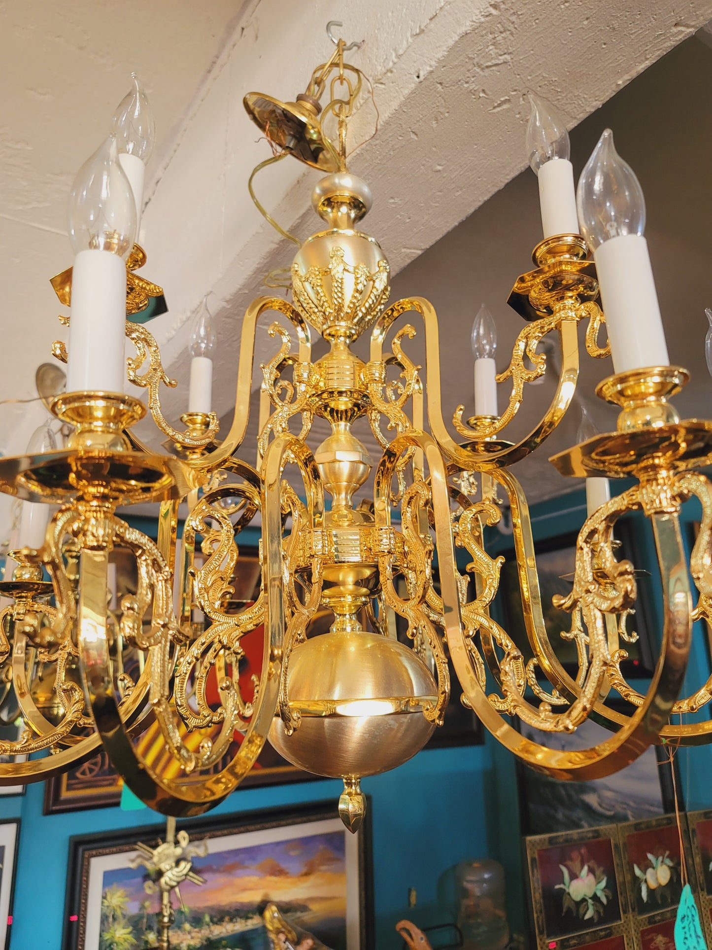 Antique Brass Oil Lamp with 12 Arms