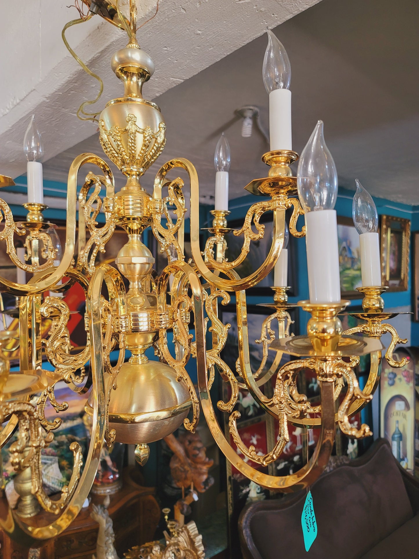 Antique Brass Oil Lamp with 12 Arms