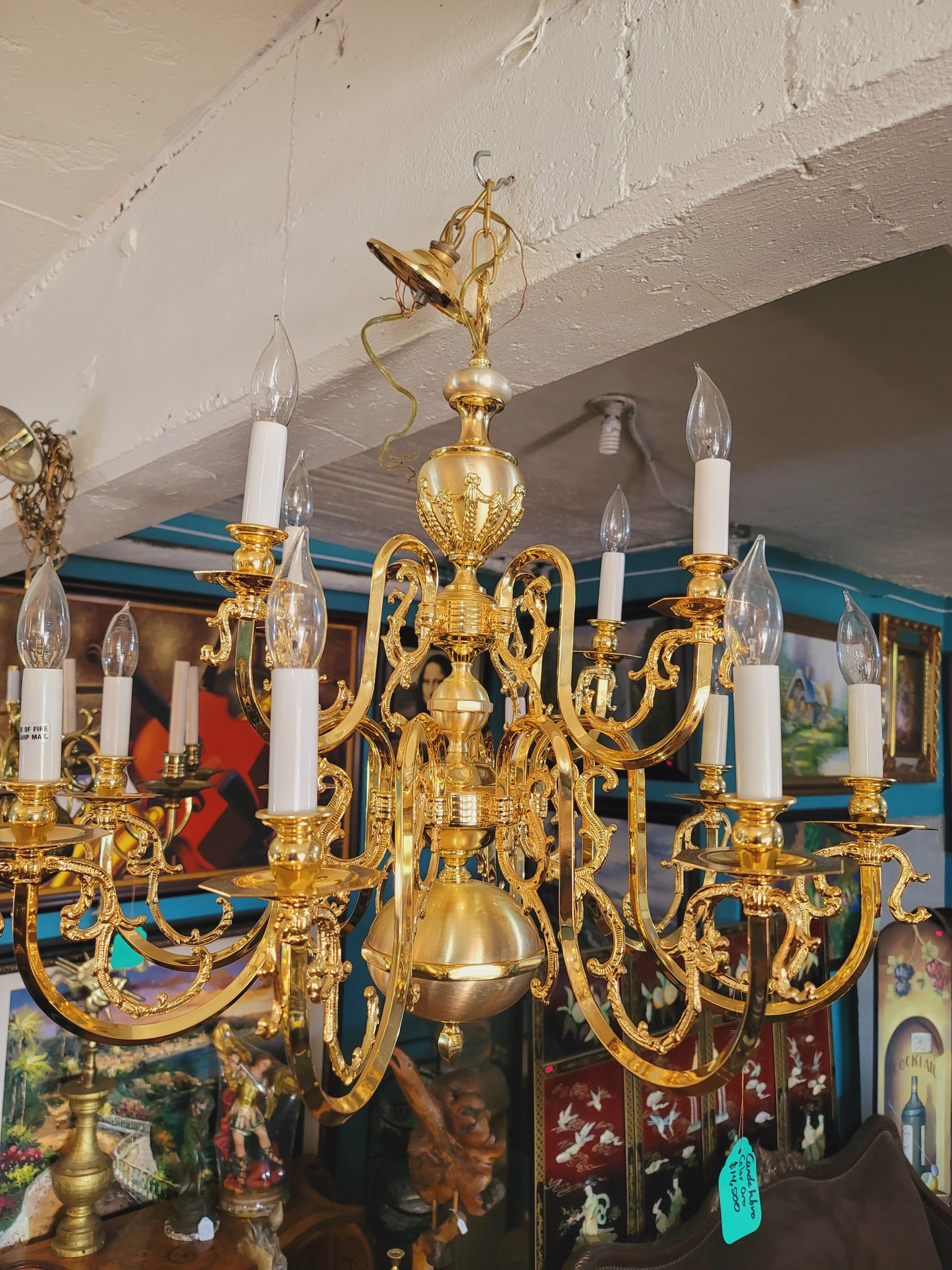 Antique Brass Oil Lamp with 12 Arms