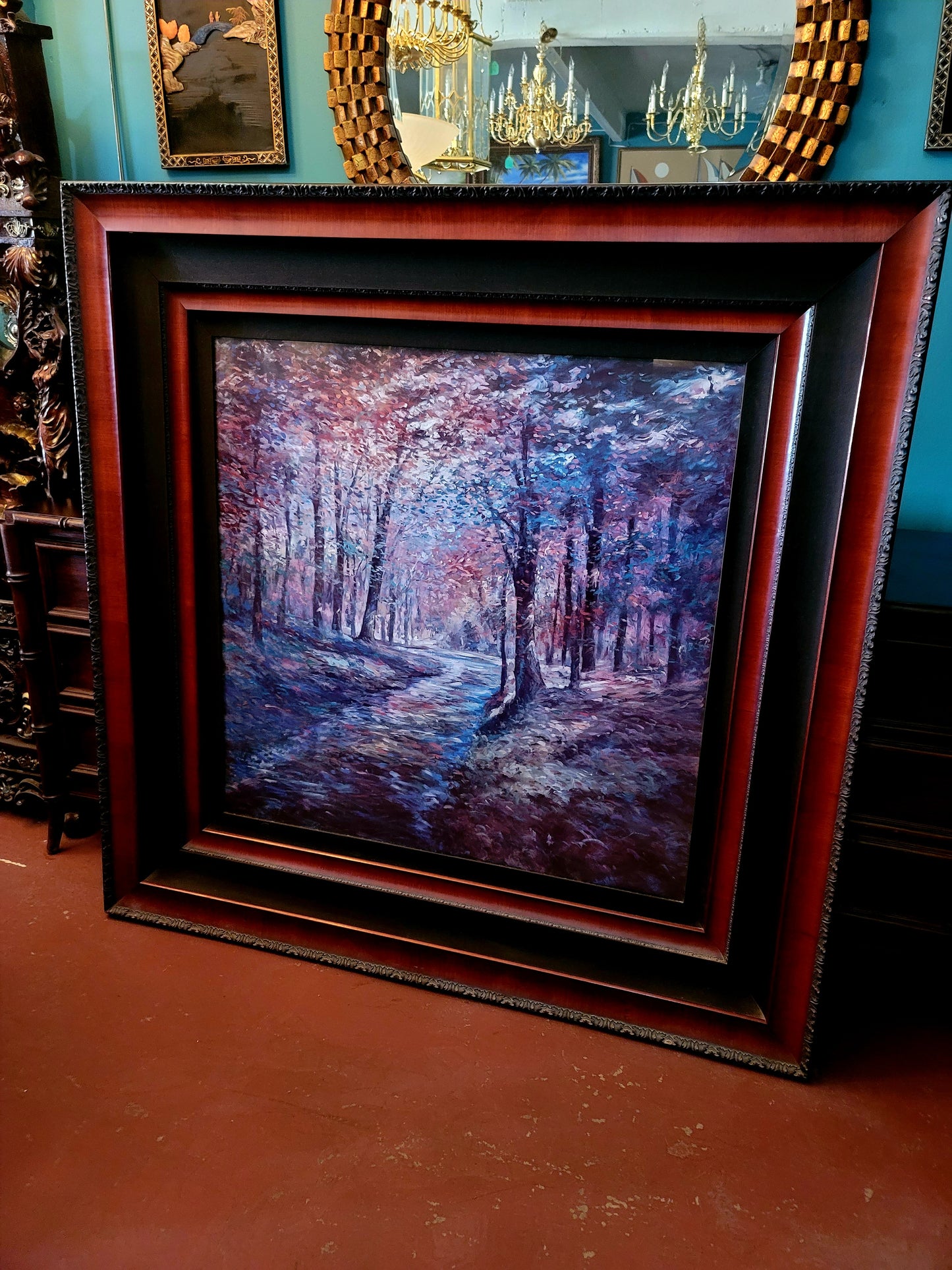 Stunning Hand-Painted Woodland Landscape Painting – 137 x 137 x 4 cm🖌️