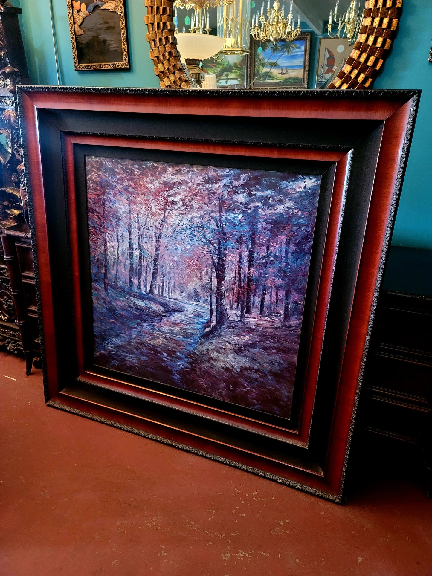 Stunning Hand-Painted Woodland Landscape Painting – 137 x 137 x 4 cm🖌️
