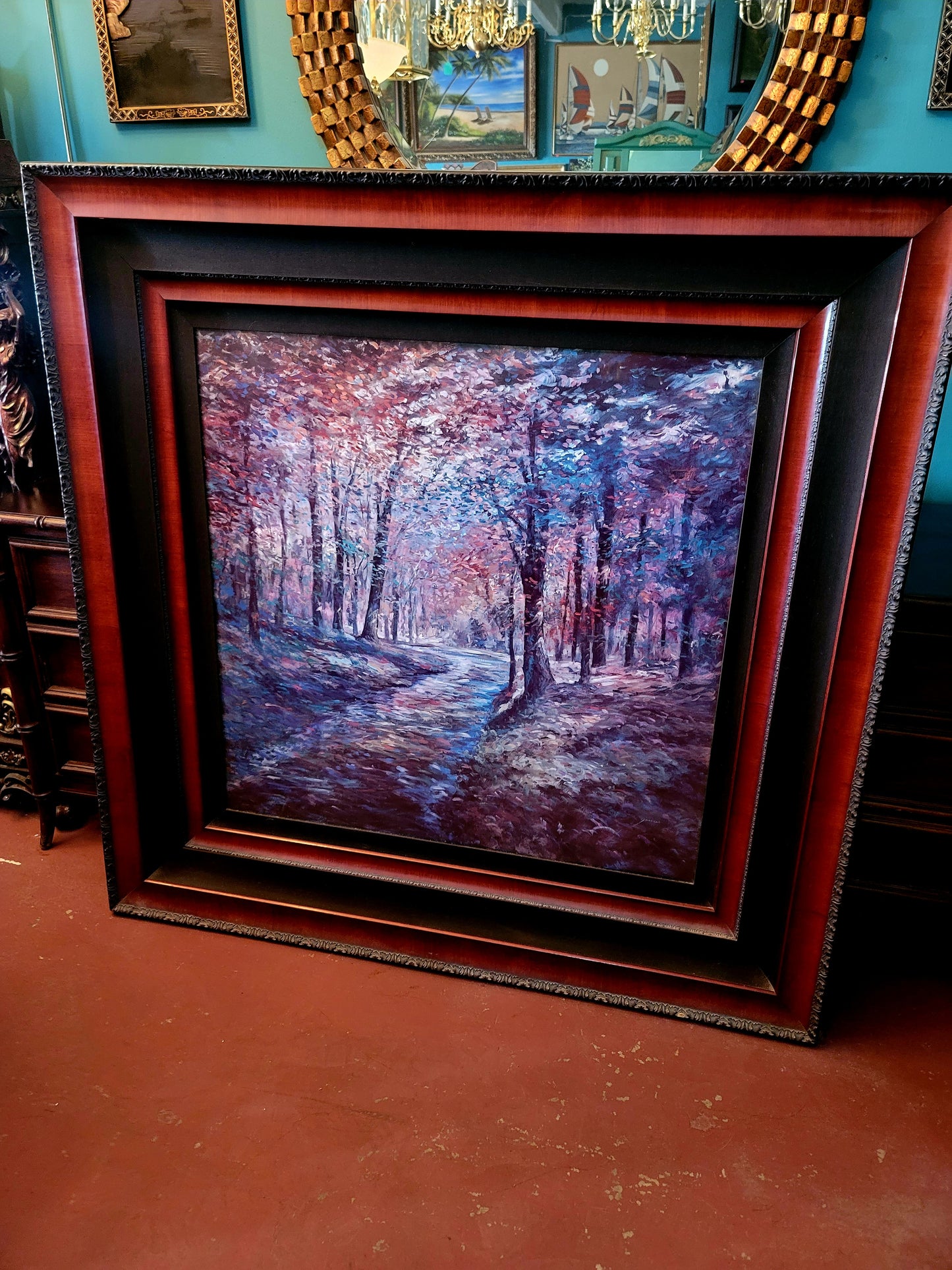 Stunning Hand-Painted Woodland Landscape Painting – 137 x 137 x 4 cm🖌️